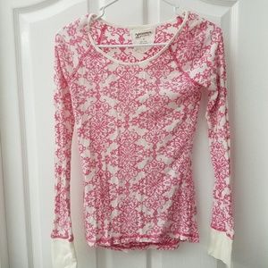 Women's pink long sleeve waffle knit top